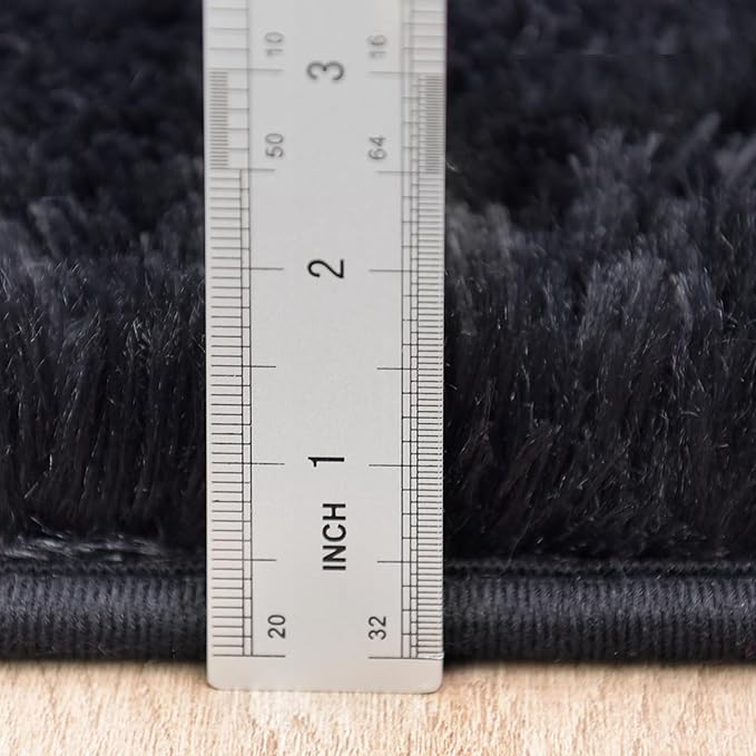 Fluffy Rug Washable 2x3 Feet, Pure Black Desk Chair Rug Non-Slip, Super Soft Kids Rug for Boys Nursery Dorm Decor