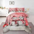 Feelyou Christmas Bedding Set Soft for Boys Girls, Pink Watercolor Snowman Comforter Set Queen Size Xmas Winter Duvet Quilt Microfiber Snowflake Bedroom Decor 3 Pcs with 2 Pillow Cases