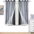Kinryb Nursery/Kids/Girls Room Star Cut Out Blackout Rainbow Curtain with Sheer Overlay 2 Panels, Each 52 inch Wide,45 inch Length with White Gauze,Ombre Stripe Rainbow Curtains (2 Panels,52x45 Inch)