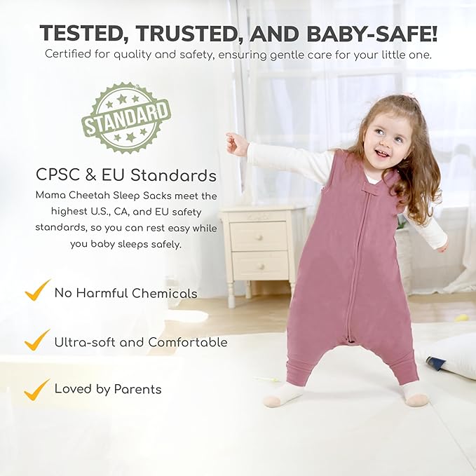 Mama Cheetah Toddler Sleep Sack with Feet 4T - 5T, 2.5 TOG Organic Cotton Baby Sleeping Bag with Legs, Baby Wearable Blankets for Walkers w/ 2-Way Zipper, Baby Sleep Sack for Girls & Boys, XL