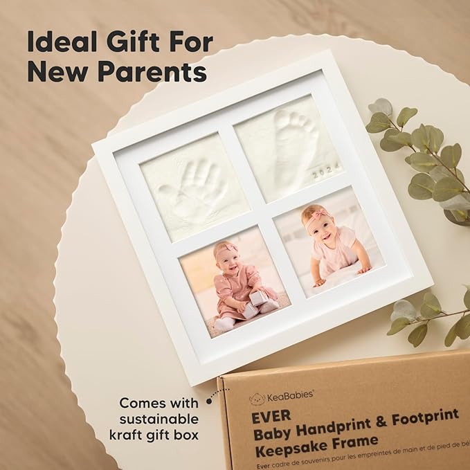 KeaBabies Baby Hand and Footprint Kit - Baby Footprint Kit, Clay Handprint Keepsake Frame, Nursery Picture Frame For Newborns, Personalized New Mom Gifts for Showers & Registry (Alpine White)