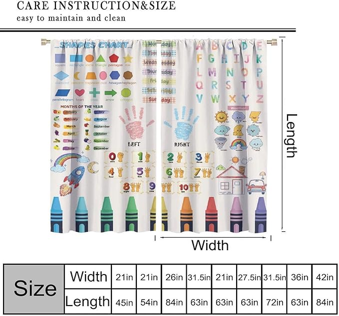 Kids Educational Alphabet Curtain,Boho Watercolor Alphabet Pastel Numbers Shapes Colors for Girls Child Nursery Home Kids Printed Rod Pocket Blackout Window Drapes for Bedroom Living Room 55"W X 63"L
