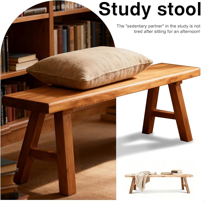 Wooden Entryway Bench Farmhouse for Bedroom End of Bed Vintage Artisan Live Edge Ustic Interior Decor Accent Mudroom,Bedside,Dinette Table,Noodle Narrow Bench (31.5" W x 17.7" H x 10" D)