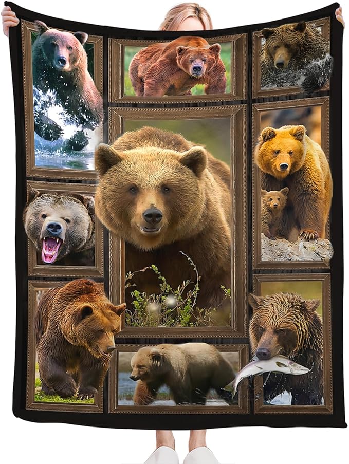Tijuboni Bear Throw Blanket Bear Gifts for Girls Boys Women Men Kids Adults Soft Flannel Fleece Blanket for Couch Sofa Bed Home Decor 40"x50"