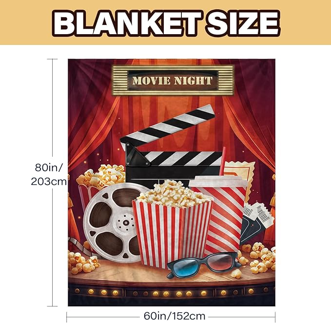 Movie Theme Blanket Gifts for Women Girls, Movie Night Supplies, Movies Theater Gift for Movies Lover Gifts for Christmas, Ideal Theater Decor for Sofa Couch Bed, Theatre Gift Blanket 60"x80"