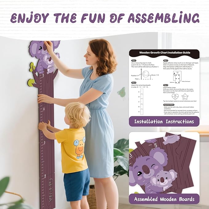 Personalized Name Growth Chart, Cute Koala Wooden Growth Chart for Kids, Height Chart for Boys Girls, Measuring Board for Kids Height for Child's Room, Nursery Decor Decoration