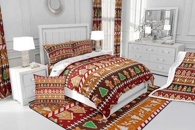 Feelyou Merry Christmas Comforter Set Queen Size Greenland Home Bedding Set for Kids Boys Girls Xmas Tree Duvet Quilt Striped Bedroom Decor Microfiber 3 Pcs with 2 Pillow Cases