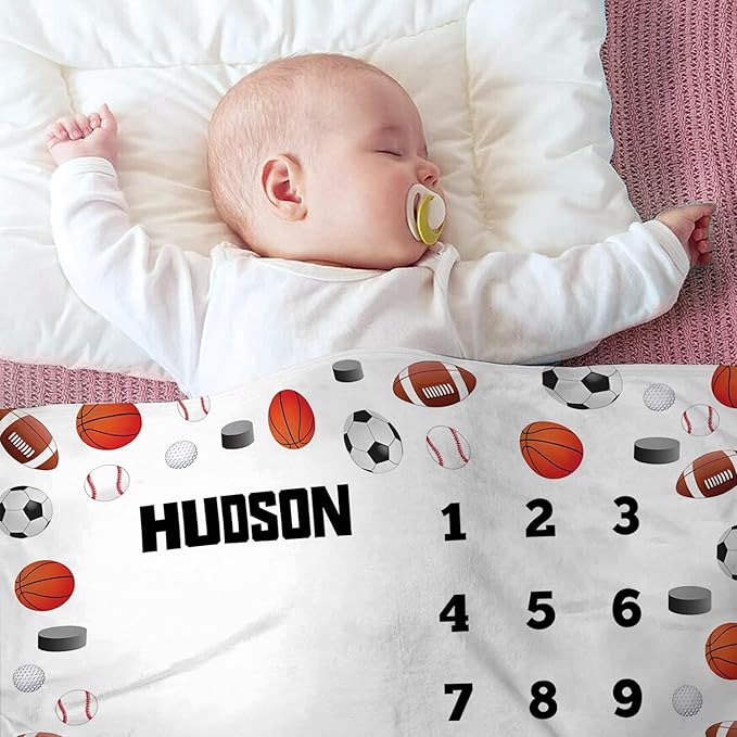 OLIVE OLIVIA Personalized Monthly Baby Milestone Blanket, Baby Months Blanket, Perfect Custom Newborn Gifts,30"x40"