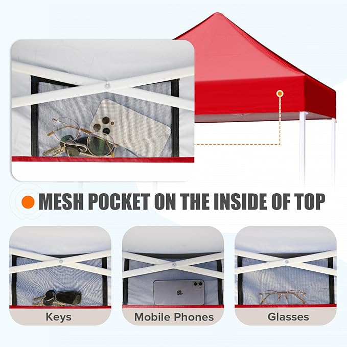 EAGLE PEAK 5x5 Pop Up Canopy Tent Instant Outdoor Canopy Easy Set-up Straight Leg Folding Shelter, Red