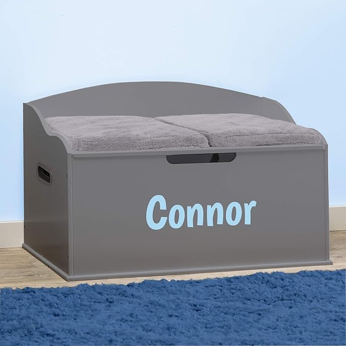 DIBSIES Personalized Creative Wonders Toy Box, Signature Series for Boys, 30 x 19.25 x 18 inches, Soft-Close Lid (Dovetail Grey)