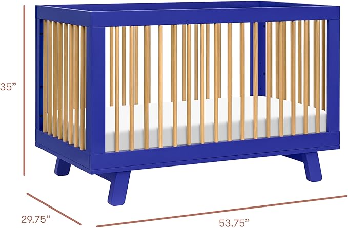 Babyletto Hudson 3-in-1 Baby Crib Convertible to Toddler Bed & Daybed - GREENGUARD Gold Certified - 4 Adjustable Heights - Made of 100% Solid Wood - Includes Toddler Conversion Kit - Cobalt & Honey