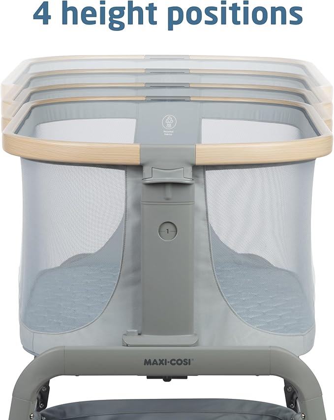 Maxi-Cosi Iora Baby Bassinets Bedside Sleeper, Portable Bassinet, Infant Bedside Sleeper Crib, Height Adjustable, Breathable Mesh, Large Storage Basket, Classic Slate