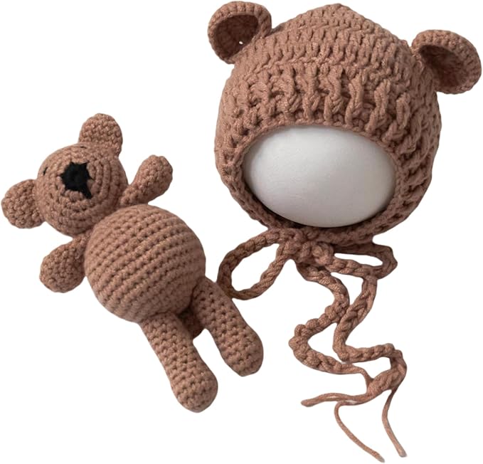Zeroest Newborn Baby Boy Girl Photography Props Bear Hat Outfits Crochet Kint Handmade Cap Set for Newborn Photo Shoot
