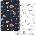 PHF Soft Mini Crib Sheet Set, 2 Pack Silky Comfy Pack N Play Sheets for Boys Girls, Universal Fit for Pack N Play, Playard and Mini Crib Mattresses, Space