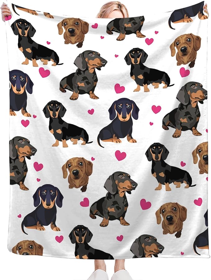 Tijuboni Dachshund Throw Blanket Dog Gifts for Girls Boys Women Men Kids Adults Soft Flannel Fleece Blanket for Couch Sofa Bed Home Decor 60"x80"