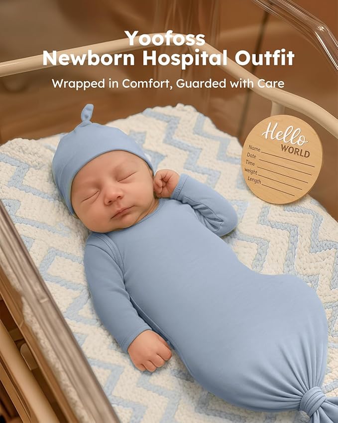 Yoofoss Baby Knotted Gowns 0-3 Months, Newborn Sleepers Hospital Coming Home Outfit for Photograph, Soft Breathable Comfort