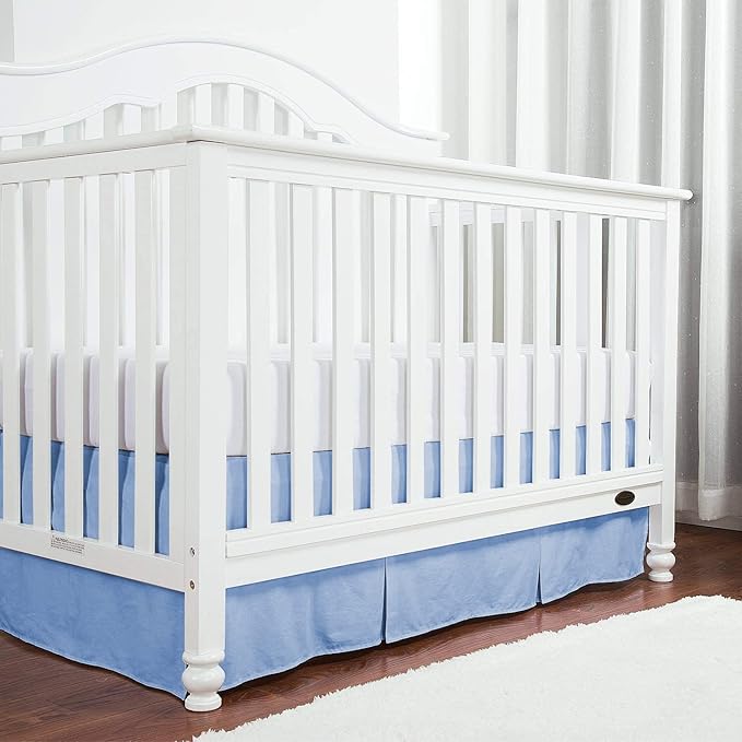 Box Pleated Mini Crib Bed Skirt Premium 100% Cotton 800 Thread Count Nursery Crib Toddler Bedding Crib Bedskirt for Baby Boys or Baby Girls, (24" x 38") + 10" Drop Lenght - Light Blue Solid