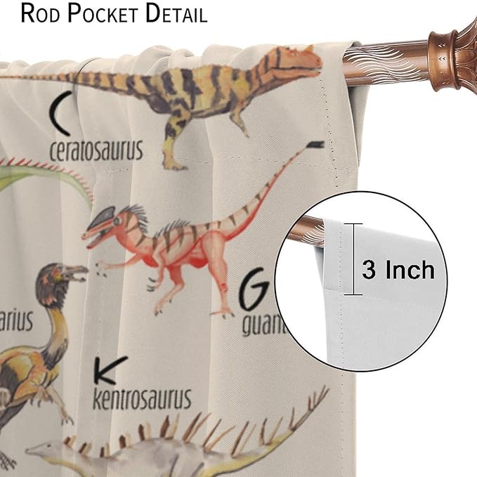 Dinosaur Curtains Cartoon Dino ABC Alphabet Pattern Educational Learning Theme Curtain with Rod Pocket for Kids Nursery Playroom Bedroom Drapes Window Treatments 2 Panels Set 55" W X 63" L