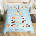 Xmas Tree Duvet Cover Set Queen Size, Cute Christmas Dogs Print Comforter Cover with 2 Pillowcases, New Year White Snowflake Print Bedding Set 3pcs for Kids Boys Girls Bedroom Decor,No Comforter