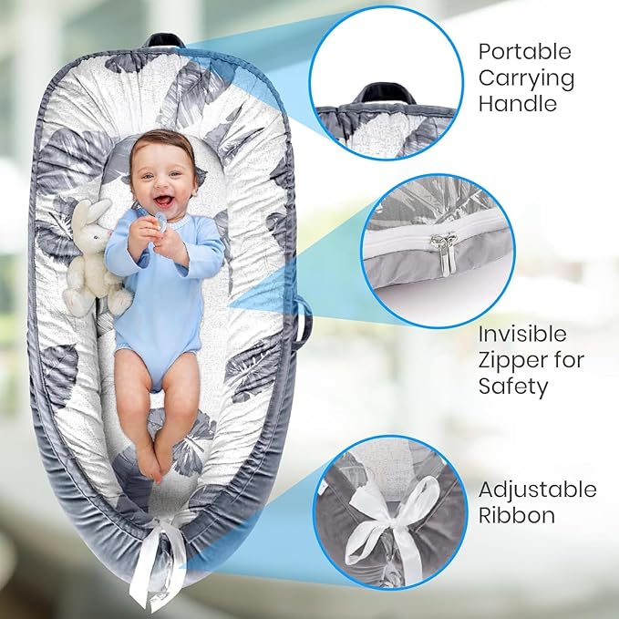 Totsi Baby Lounger with Pillow & Blanket | Ultra-Soft Baby Nest | Machine Washable Infant Lounger 0-24 Months | Adjustable Infant Nest for Travel | Baby Nest for Newborn