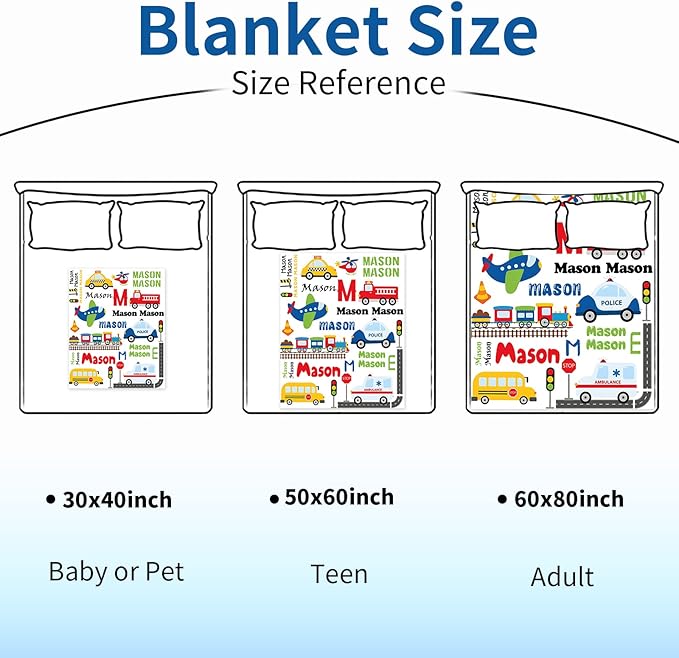Personalized Blanket with Name for Boys, Traffic Car Transport Custom Name Blanket, Soft Flannel Toddler Blankets Customized Gift for Newborn Baby Shower Birthday-30 x40