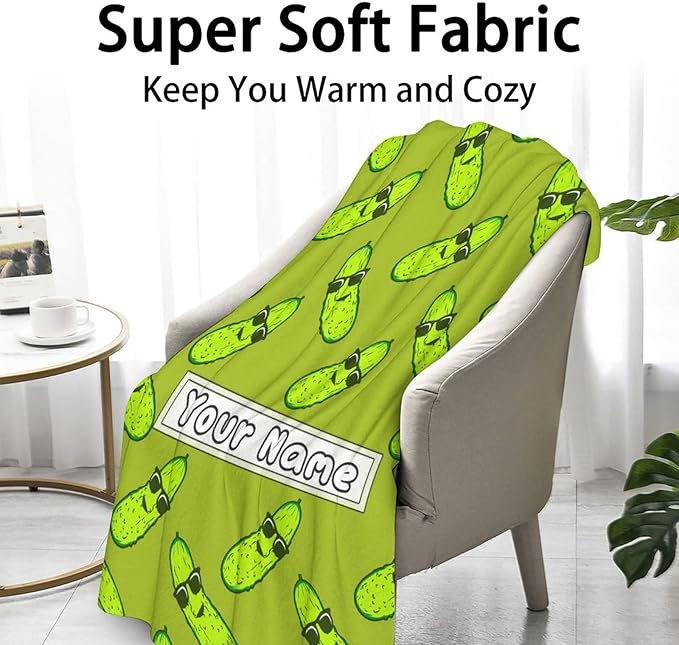 Custom Pickle Throw Blanket for Women Men - 60x80 Inches Twin Size - Soft Fluffy Cozy Blankets Gift - Green Funny Blanket Throws for Bed, Sofa, Winter