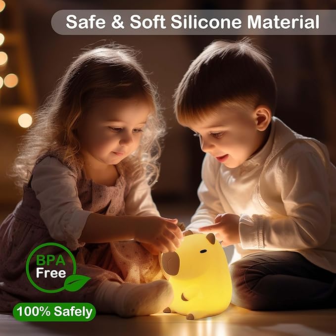Ammonite Capybara Night Light, Cute Silicone Capybara Lamp for Kids, Soft Silicone Nursery Nightlight USB LED Touch Lamp Bedroom Decor as Xmas Birthday Gifts for Boys Girls