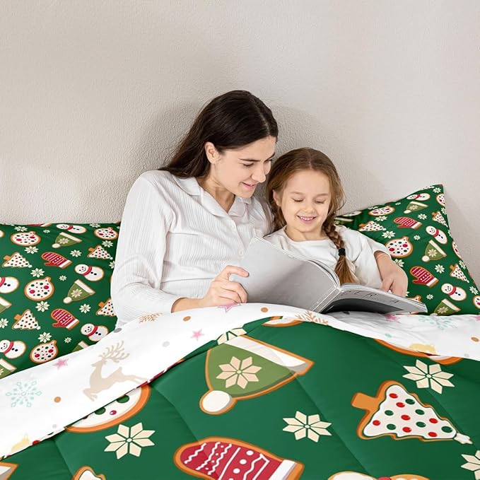 Feelyou Merry Christmas Comforter Set Full Size Snowman Bedding Set for Kids Boys Girls Gloves Cookies Duvet Quilt Snowflake Bedroom Decor Microfiber 3 Pcs with 2 Pillow Cases