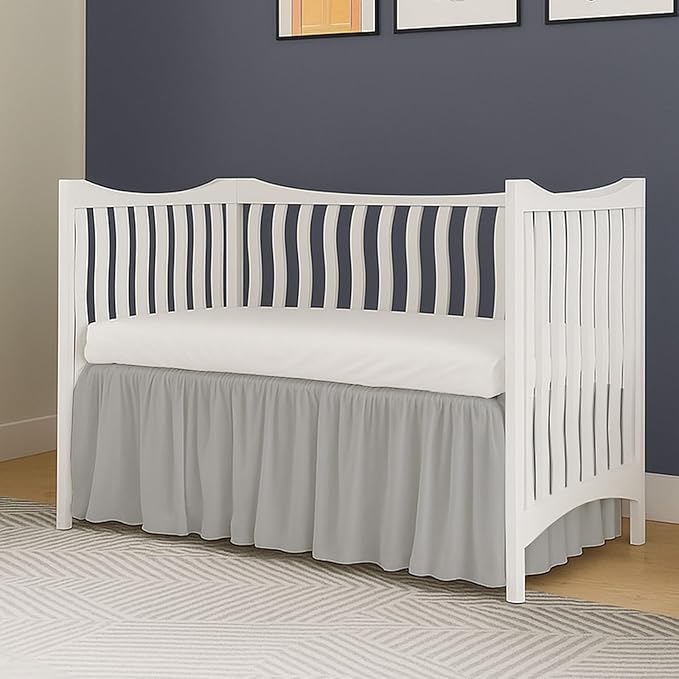 Crib Bed Skirt Dust Ruffle with Split Corners - 100% Cotton - Nursury Standard Crib Bedding Toddler Bedskirt for Baby Boys or Baby Girls - 14" Drop - Light Grey Crib Skirt