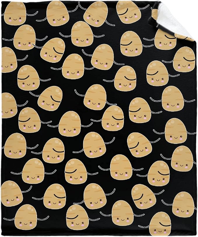 Thuswarm Cute Potato Kawaii Black Flannel Blanket Warm Cozy Soft Funny Print Throw for Bed Couch Sofa 40”×30” XSmall for Pets