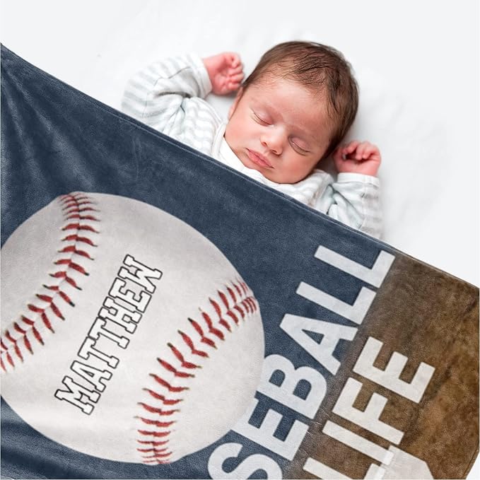 Personalized Baby Balll Soft Blanket: Custom Kids Baseball Design Blanket with Name and Number - Bedding Gifts for Infants Toddlers Adults 30x40inch