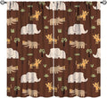 Jungle Safari Animals Blackout Curtains Cartoon Tropical Forest Animals Elephant Tiger Brown Art Print for Kids Boys Bedroom Nursery Rod Pocket Decoration Window Drapes 2 Panels W21xL45in