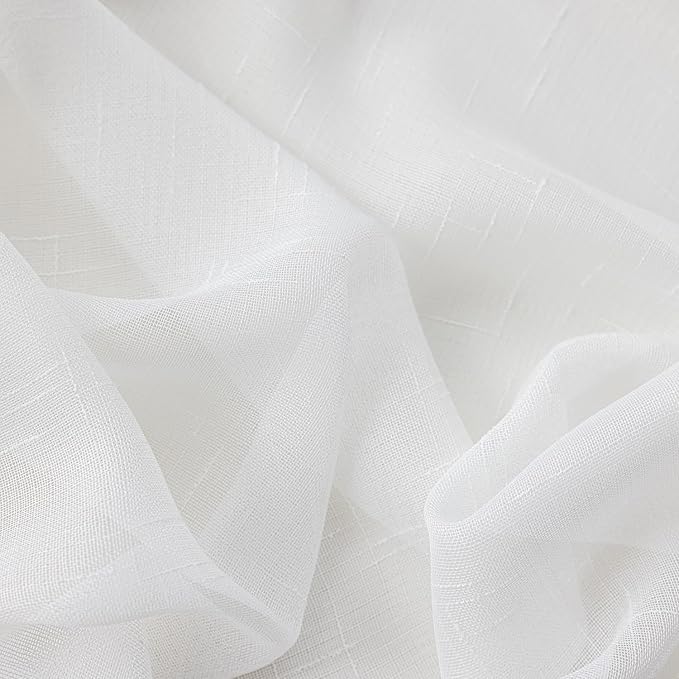 Off White Pinch Pleated Sheer Curtains 84 Inches Long 2 Panels, Thin Textured Linen Look Living Room Drapes Window Decor, Ivory Sliding Glass Door Curtain with Rings & Hooks & Back Tab