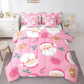 Christmas Gingerbread Man Kids Bedding Set Cartoon Christmas Santa Claus Comforter Set with Sheets for Boys Children Decor Pink Bed in a Bag New Year Bed Set 7Pcs Queen Size