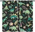 Dinosaurs Blackout Curtains Cartoon Cute Funny Dino Tropical Jungle Green Art Print for Kids Boys Bedroom Living Room Rod Pocket Decoration Window Drapes 2 Panels W26xL84in
