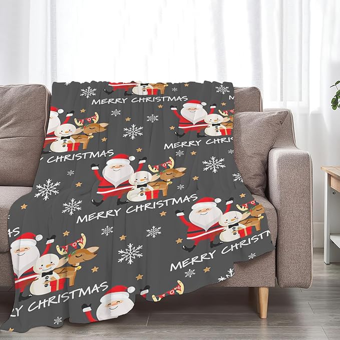 Snowman Santa Claus Throw Blanket for Girls Boys Women Men Kids Adults Soft Flannel Fleece Blanket for Couch Sofa Bed Home Decor 50"x60"