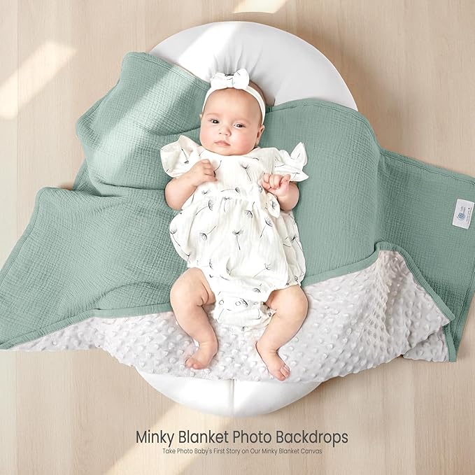 lulumoon Baby Blanket for Newborn Boy: Soft Minky Dotted Backing - Perfect Muslin Stroller Blanket for Travel & Baby Shower 30"x40"（Sage）