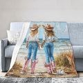 Coastal Cowgirl Blanket Cowgirl Beach Decor Throw Blanket Super Soft Flannel Lightweight Fluffy Plush Fuzzy Fleece Western Blanket Gifts for Girl Woman Boys Kids Adults Man for Bed Sofa 60"X80"