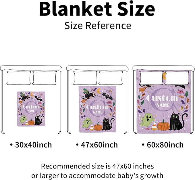 Personalized Halloween Blanket for Girls, Custom Baby Blanket with Name, Ghost & Bat Pattern Soft Minky Dot Blanket, Halloween Decor Christmas Birthday Gifts for Kids Toddlers