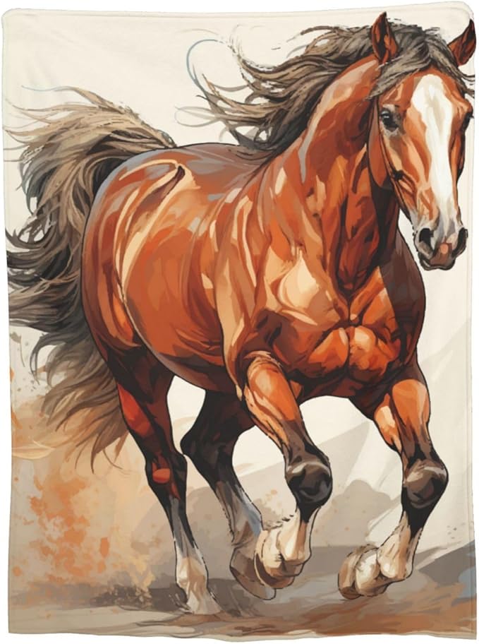 Horse Blanket for Boys Men Adults Fleece Flannel Running Horse Comfy Lightweight Throw Blankets for Couch Travel Bedding Decor 80x60 Inches
