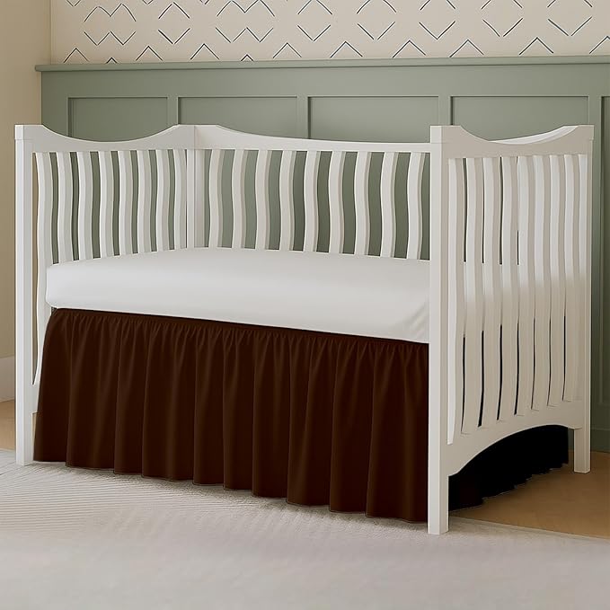 Chocolate Ruffled Crib Bed Skirt - 100% Cotton - Nursery Dust Ruffle Bedding Skirts for Baby Boy or Baby Girl - Standard Crib, 14" Drop