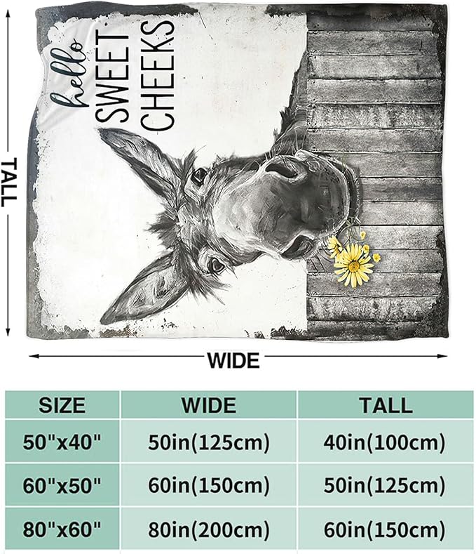 Tijuboni Funny Donkey Throw Blanket Donkey Gifts for Girls Boys Women Men Kids Adults Soft Flannel Fleece Blanket for Couch Sofa Bed Home Decor 50"x60"