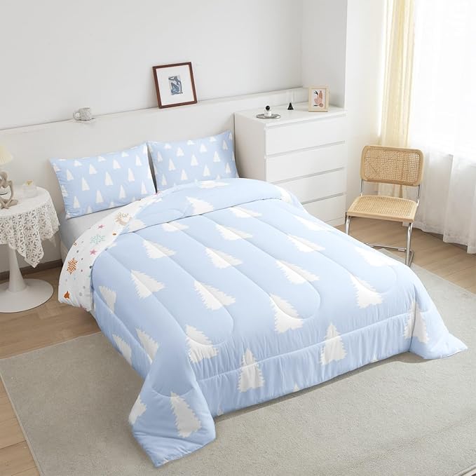 Feelyou Christmas Trees Bedding Set for Kids Boys Girls Twin Size Xmas Comforter Set Ultra Soft Winter Comforter Holiday Decor Duvet Quilt Bedroom Decor Christmas Decorations Quilt