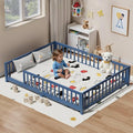LLS Queen Floor Bed for Kids Toddlers, Solid Wood Multifunctional Montessori Bed Frame with Safety Guardrails, Without Door, Easy Assemble, Mist Blue