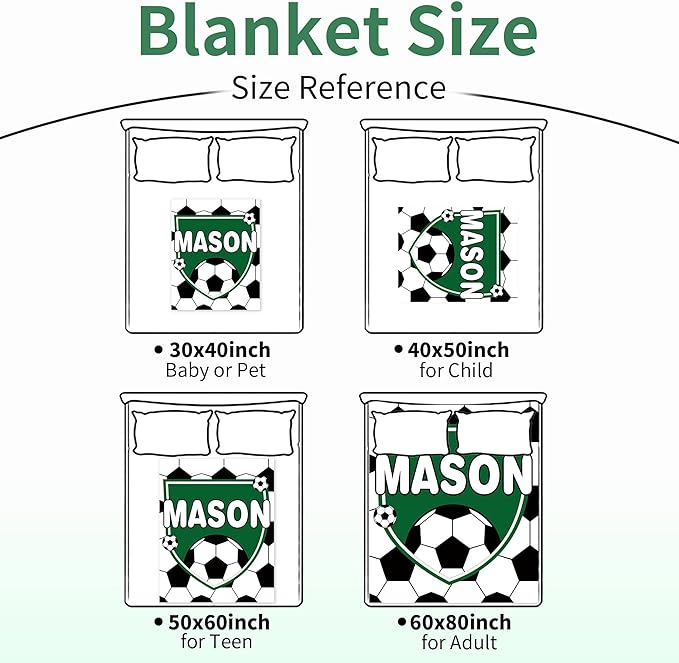 Personalized Soccer Blanket with Name for Boys, Custom Name Blanket for Kids, Soft Flannel Soccer Toddler Blanket Customized Gift for Birthday Christmas Baby Shower Newborn Gift 60/in X 80/in