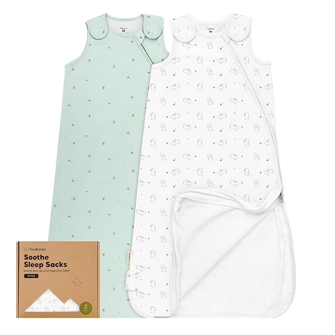 2-Pack Organic Baby Sleep Sacks, 100% Cotton - Soft & Breathable 0.5TOG Baby Wearable Blanket, Toddler Sleeping Sack 6-18 months, Easy to Wear Transitional Swaddles for Newborns, Infants (Bunnies, M)