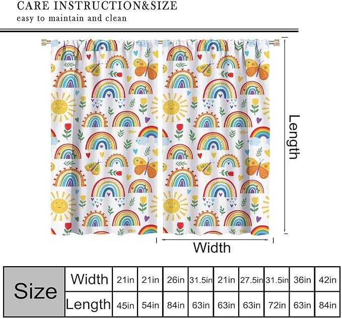 Boho Rainbow Curtains for Kids Nursery Colorful Floral Sun Star Clouds Pastel Bohemian Pattern Print Window Drapes for Girl Bedroom Living Room Kitchen Decor,2 Panel Set,52Wx84H Inch Blackout