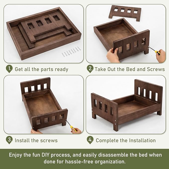 Newborn Photography Bed Props Brown Wooden Vintage Baby Photo Prop Baby Photoshoot Props for Studio Professional Photographers Newborn Photo Sessions Detachable Doll Bed