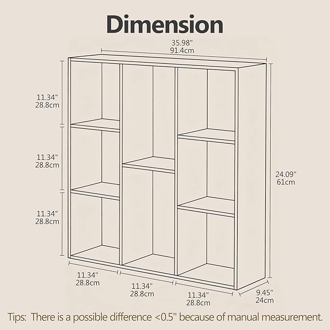 8 Cube Storage Organizer Bookshelf, Closed Back Display Bookcase, Cubby Shelf for Home Office, Living Room, Bedroom, Kids Room, Large Capacity Toy Storage, 35.98" L x 9.45" W x 35.91"H, Natural Wood