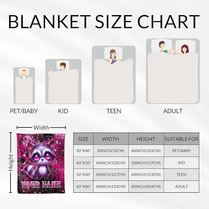 Personalized Raccoon Gifts for Girls - Kids Blanket for Animal Lovers - 40" x 50" Fluffy Plush Gothic Throw for Sofa, Travel